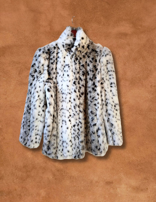 Vintage 80s Faux Fur Snow Leopard Jacket