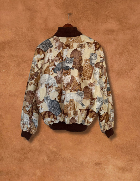 CAT LADY Vintage Handmade 80s Cat Bomber Jacket