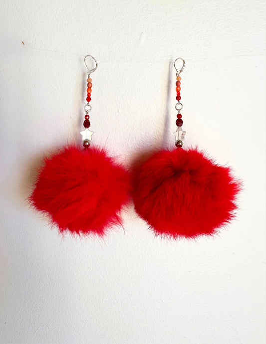 Fur Puff Earrings by Kisikahwskew Big Bow - Scarlett