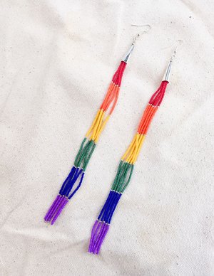 Navajo Made Beaded Rainbow Earrings  7" Length