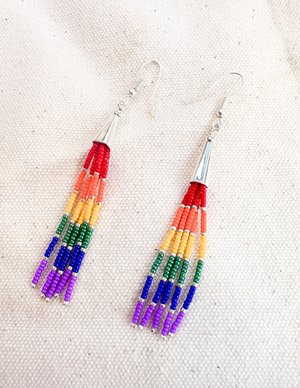 Navajo Made Beaded Rainbow Earrings  2-3/8" Length