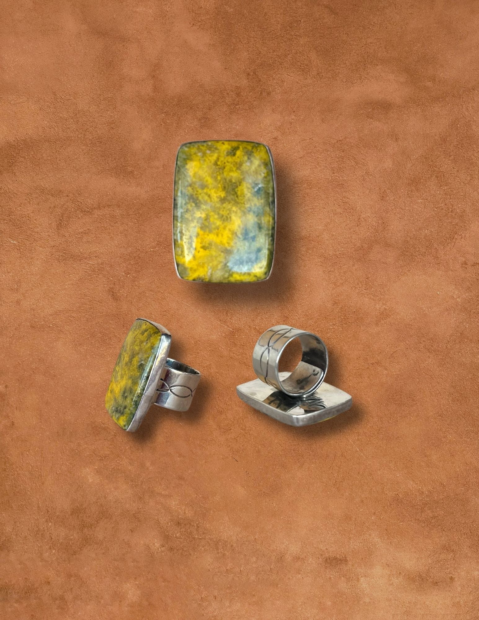 Navajo Made Bumblebee Jasper Ring by Artist Mary Jane Garcia