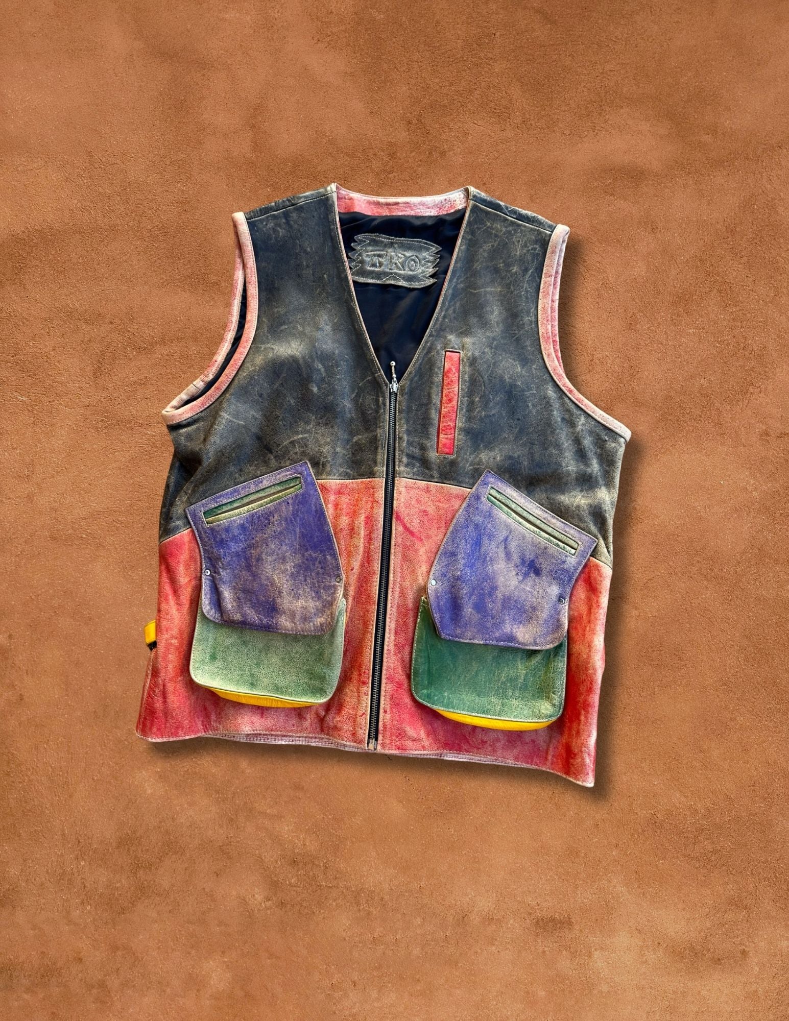 Vintage 80s Multicolor Leather Vest