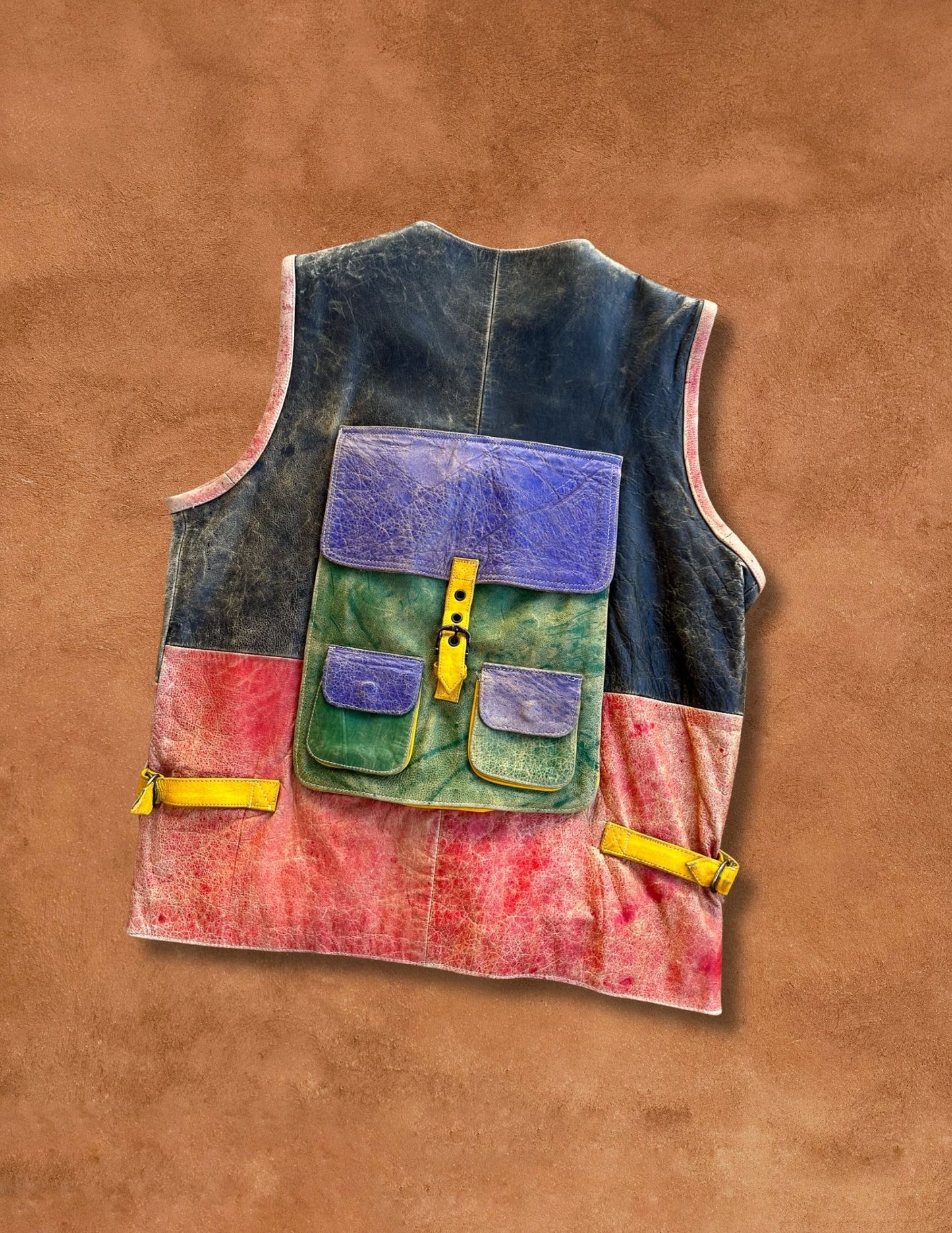 Vintage 80s Multicolor Leather Vest