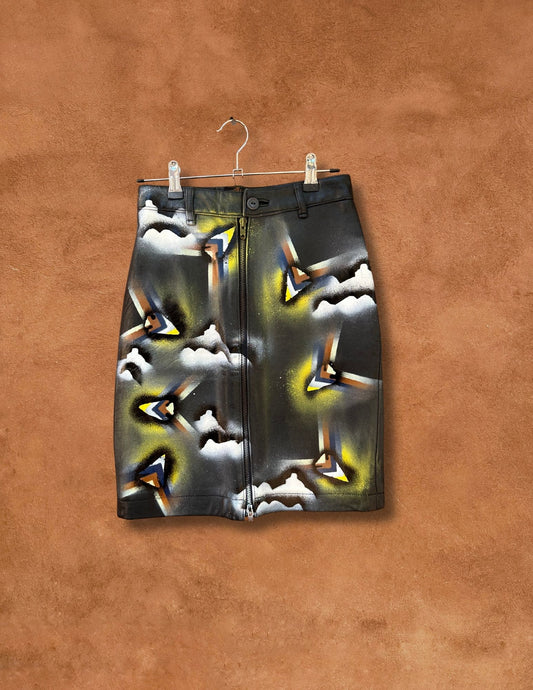 Upcycled Vintage Handpainted Leather Skirt by Christopher Porter