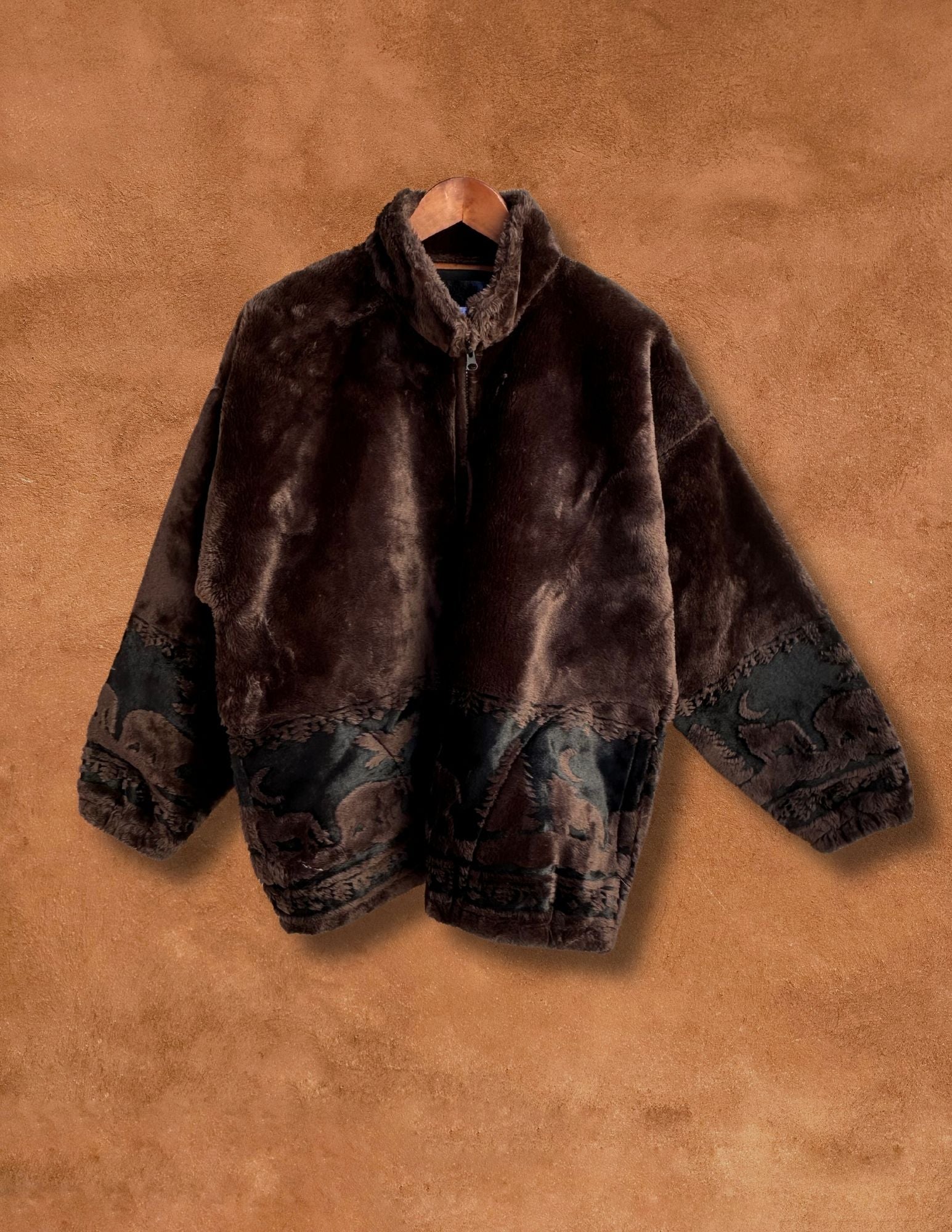 Vintage Sheared Wildlife Pattern Jacket