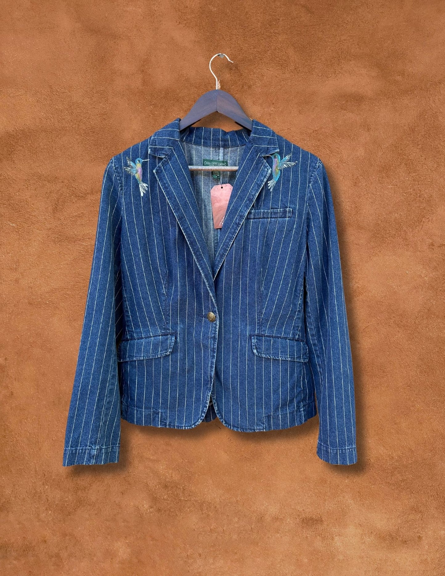 Upcycled Vintage Denim 80s Pinstripe (Dá’itii’hi’) Jacket Handpainted by Emily Jacket