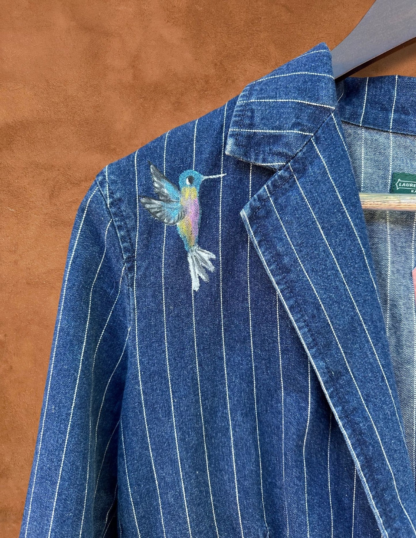 Upcycled Vintage Denim 80s Pinstripe (Dá’itii’hi’) Jacket Handpainted by Emily Jacket