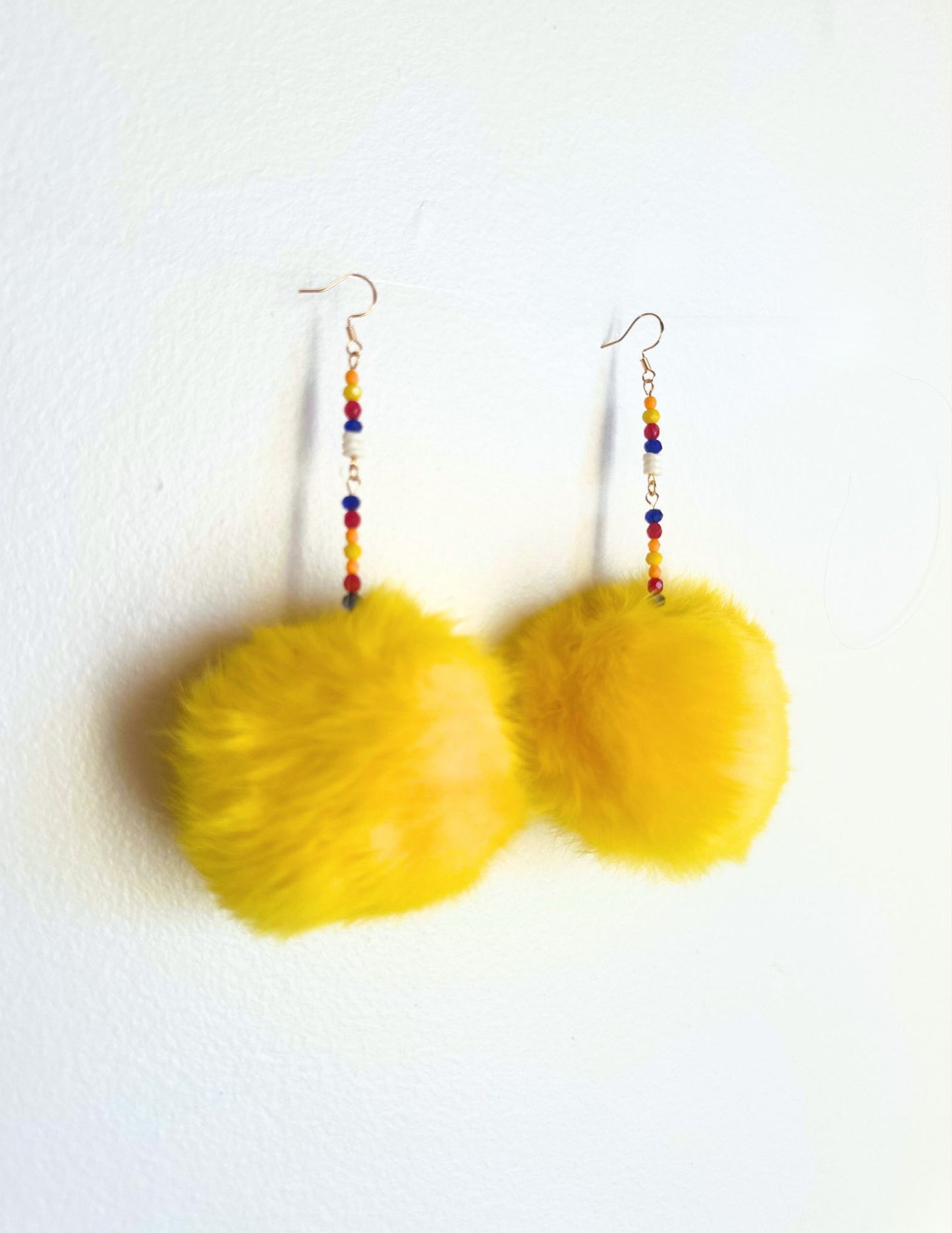 Fur Puff Earrings by Kisikahwskew Big Bow - Sunshine