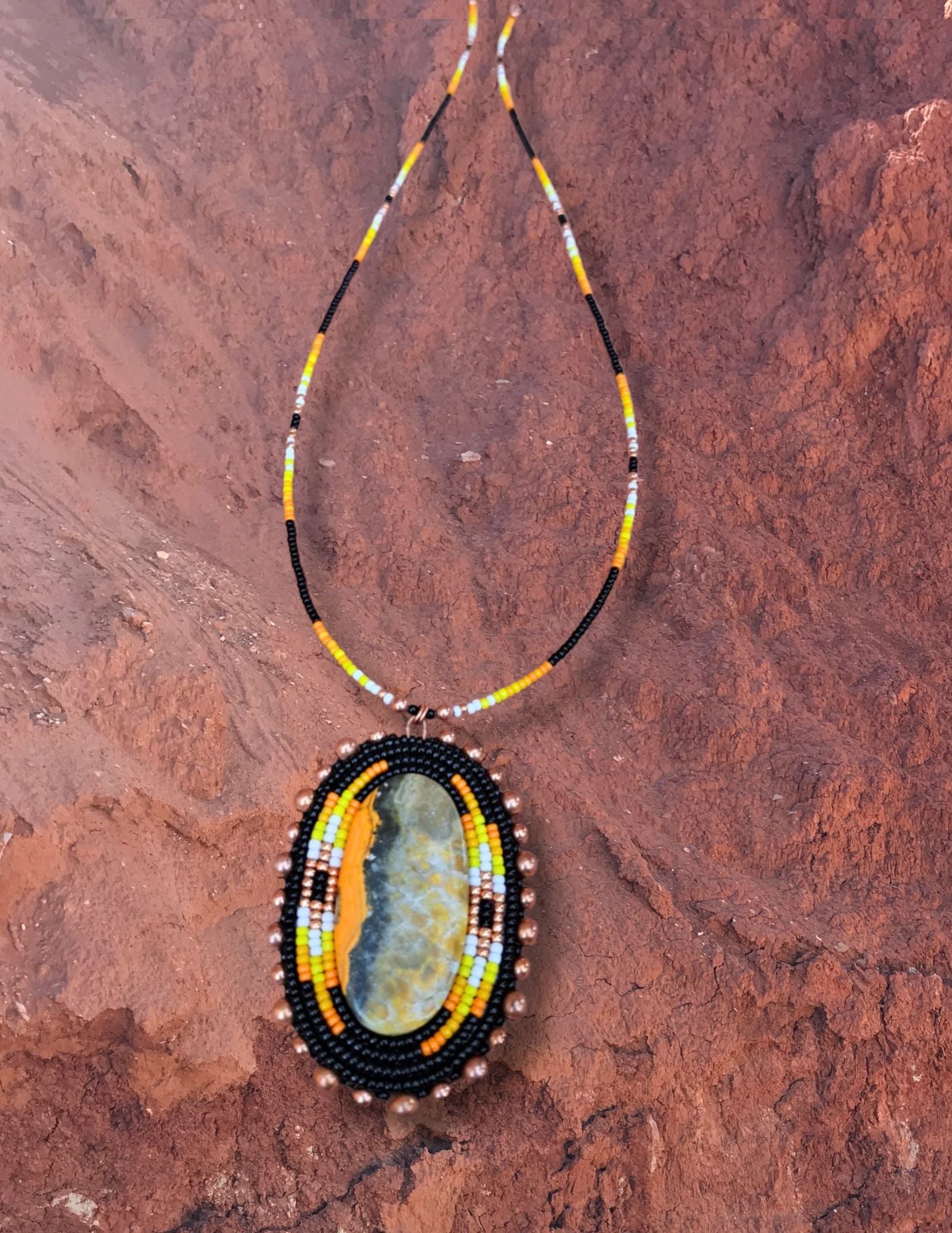 Bumblebee Jasper Beaded Necklas by Nicholas Pope