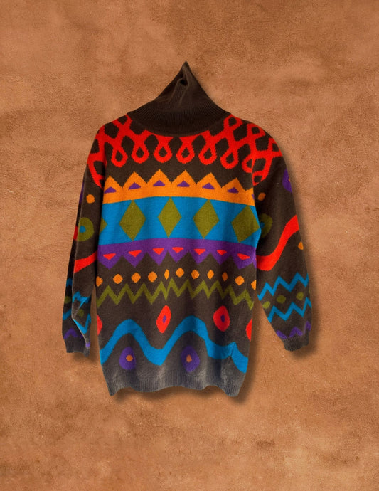 Vintage 80s Geo Turtleneck Sweater