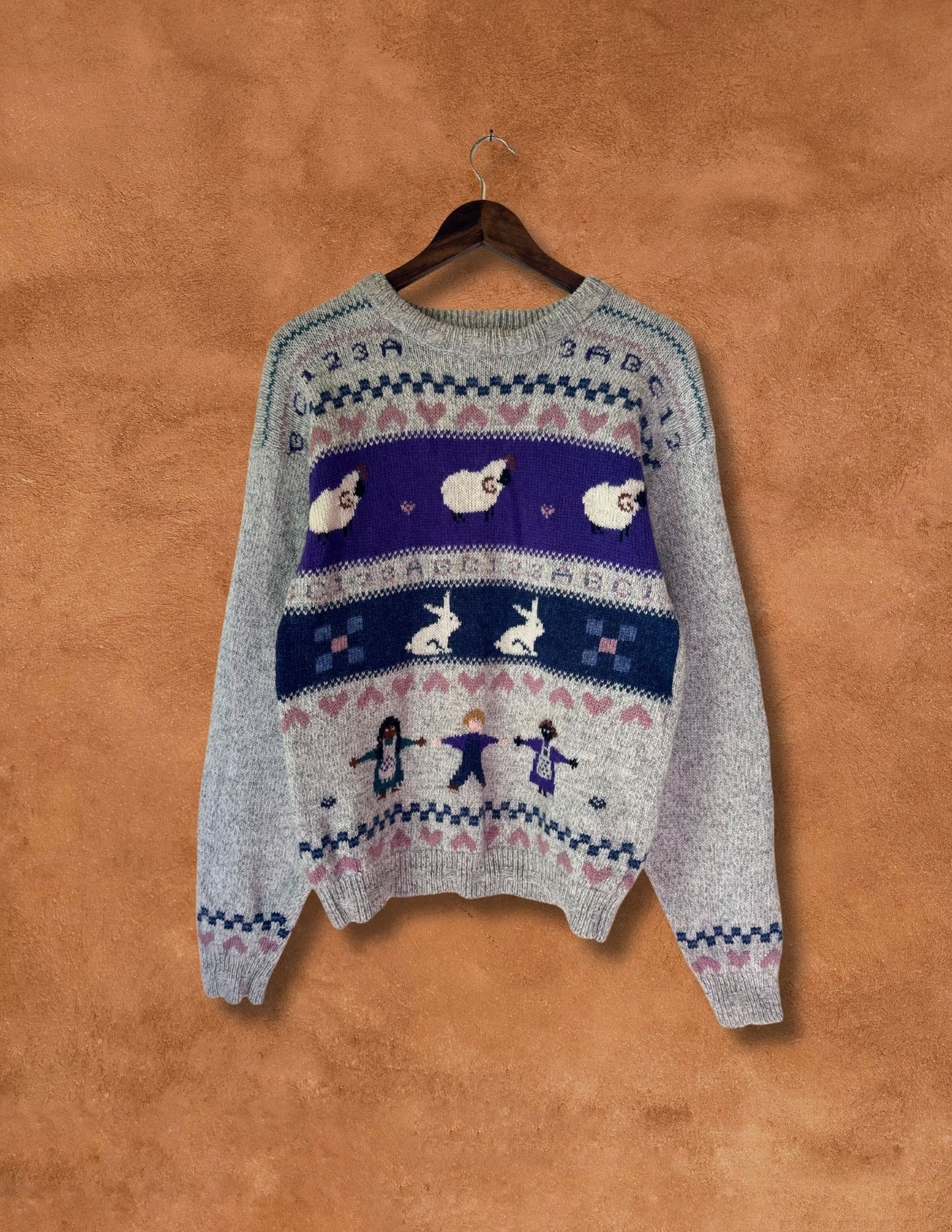 Vintage Sheep Bunny Handknit Sweater