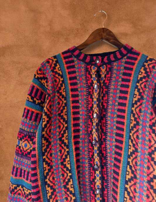 Vintage 80s Geo Stripe Sweater Cardigan