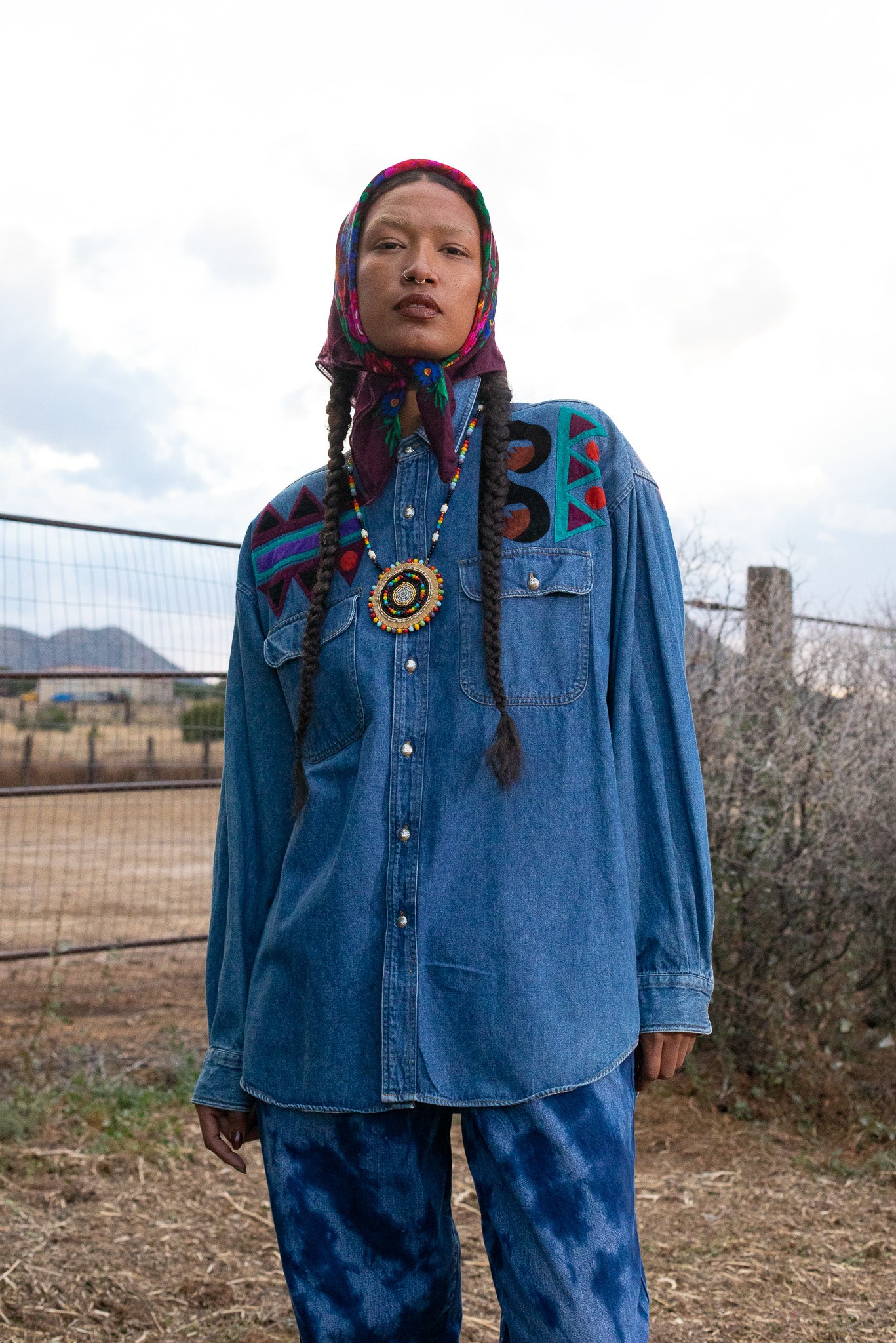 Vintage 80s Southwest Denim Shirt Jacket