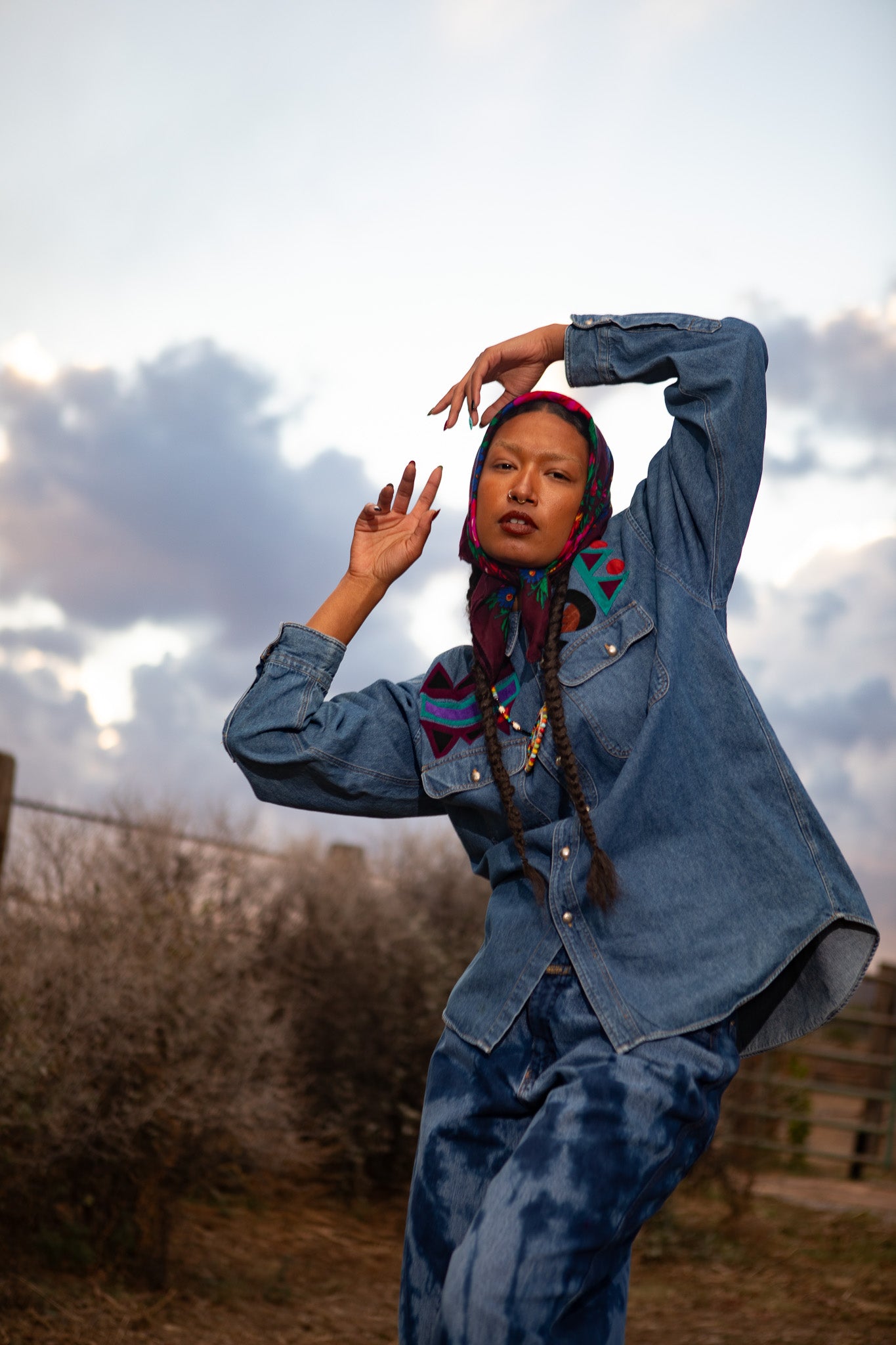 Vintage 80s Southwest Denim Shirt Jacket