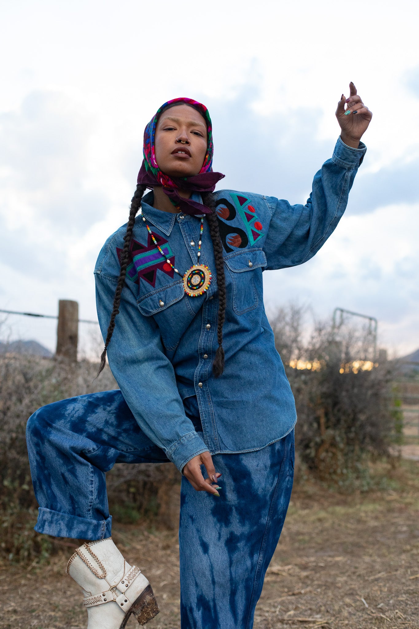 Vintage 80s Southwest Denim Shirt Jacket