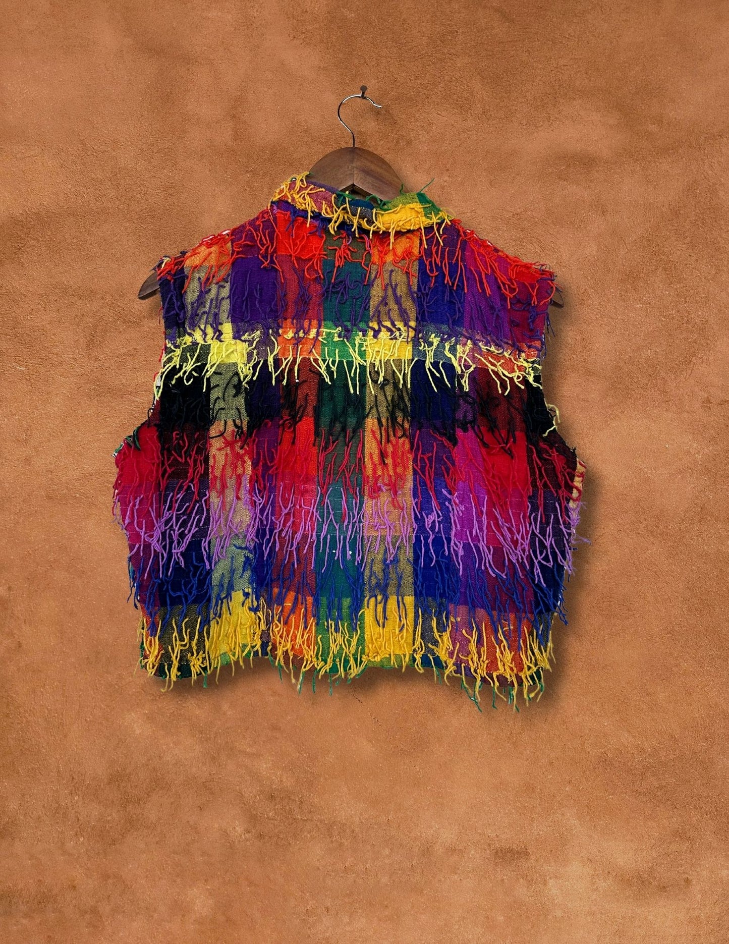 Vintage Rainbow Plaid Fringed Vest