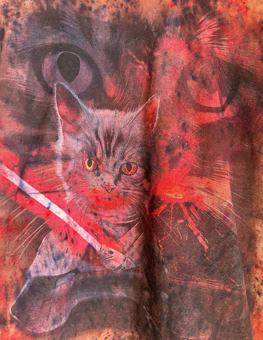 CAT LADY Upcycled Vintage 80s Cat LS Tee Light Saber