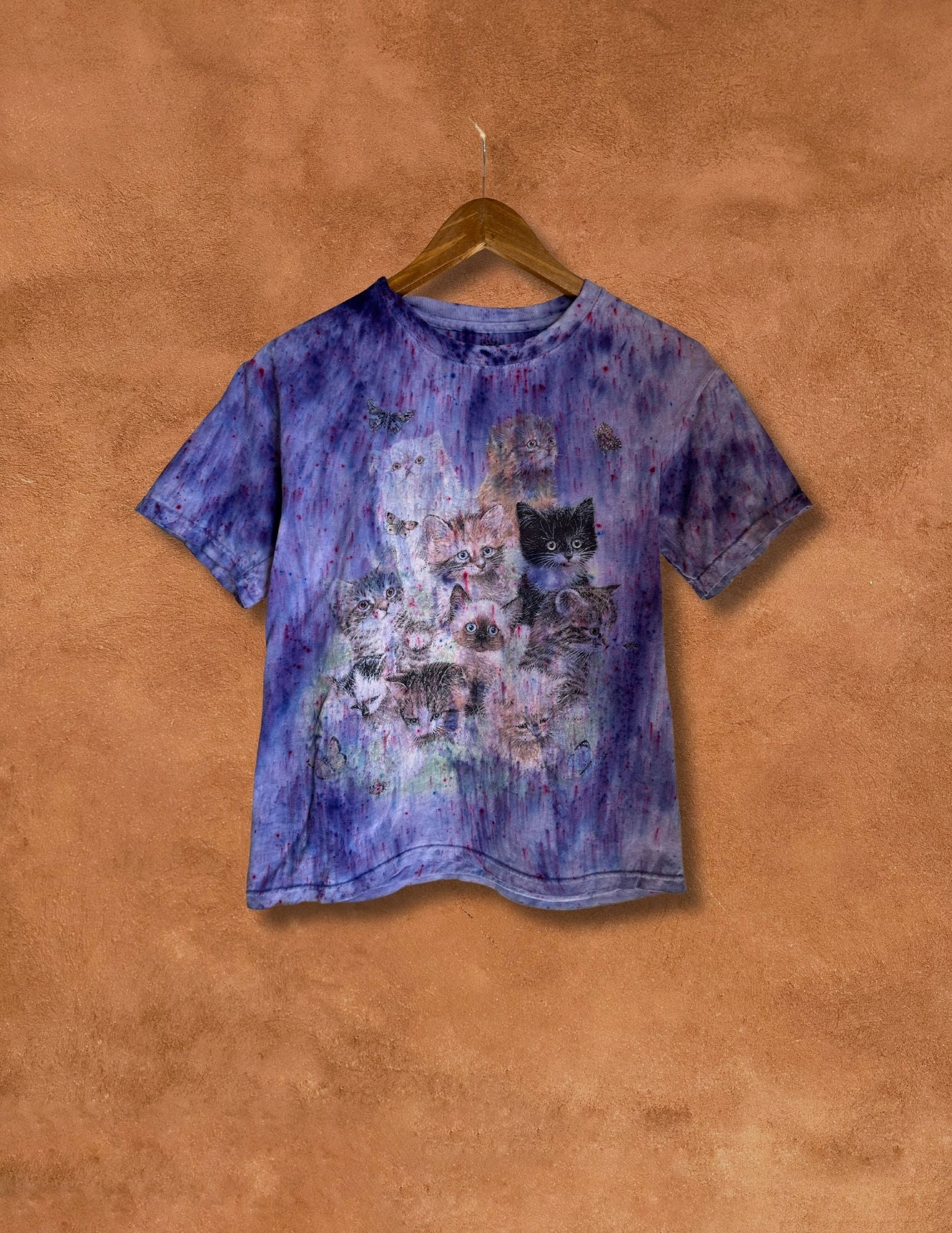 CAT LADY Upcycled Vintage 80s Cat SS Tee Kitten Crew