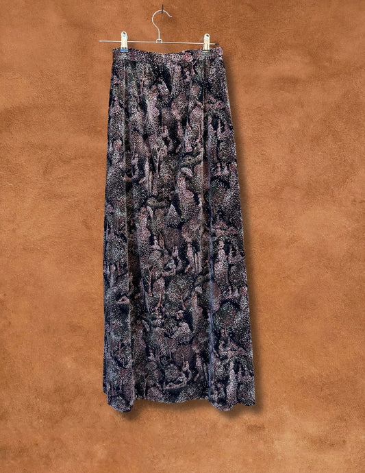 Vintage 80s Print Velvet Skirt Forest Scene