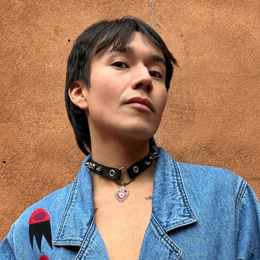 Flaming Heart Punk Leather Choker by Kisikahwskew Big Bow