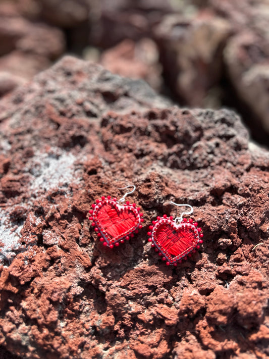 Red Quilled Heart Earrings by Kisikahwskew Big Bow