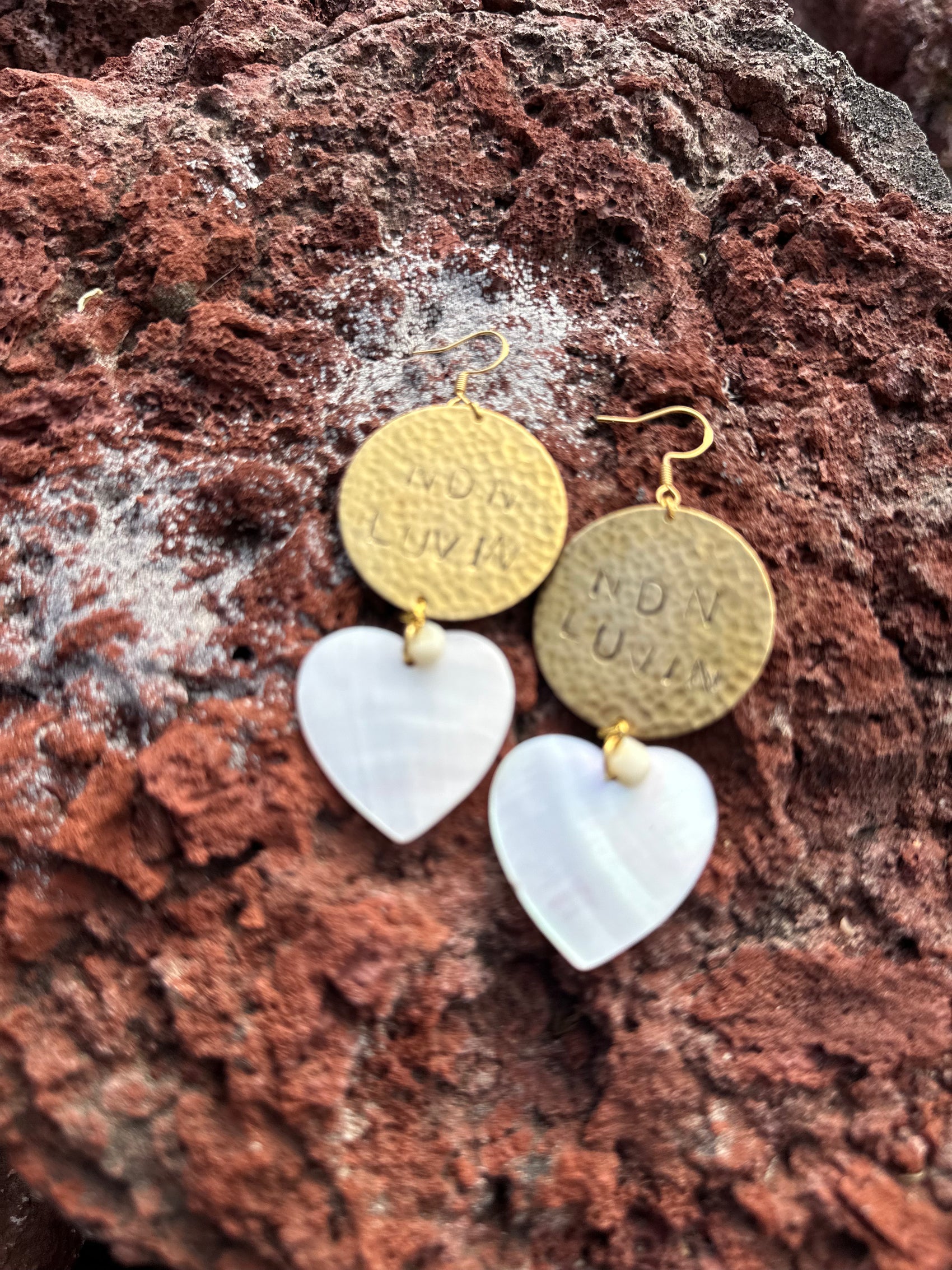 Mother of Pearl Heart Earrings by Kisikahwskew Big Bow