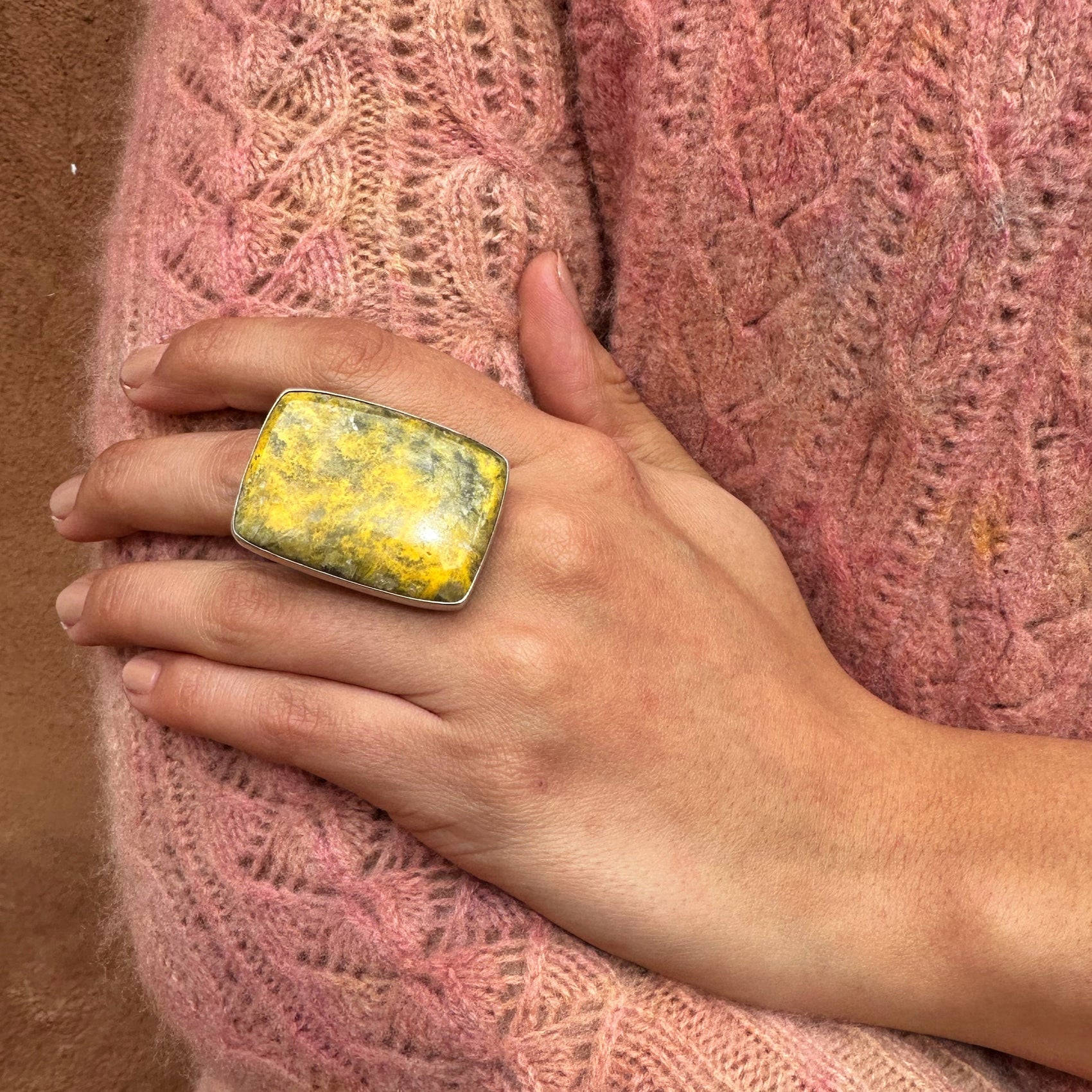 Navajo Made Bumblebee Jasper Ring by Artist Mary Jane Garcia