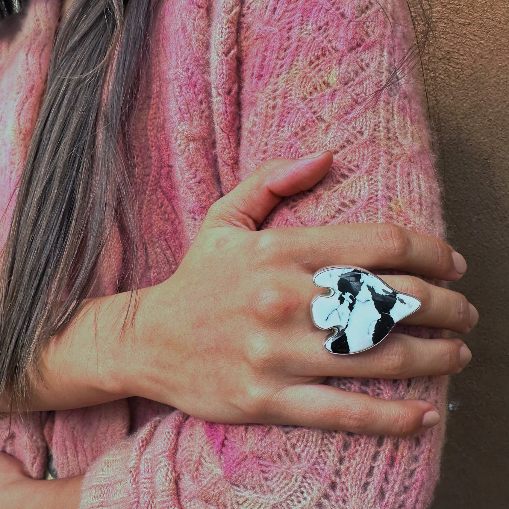 Navajo Made  White Buffalo and Onyx Eagle Ring