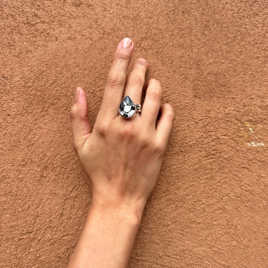 Navajo Made  White Buffalo and Onyx Ring