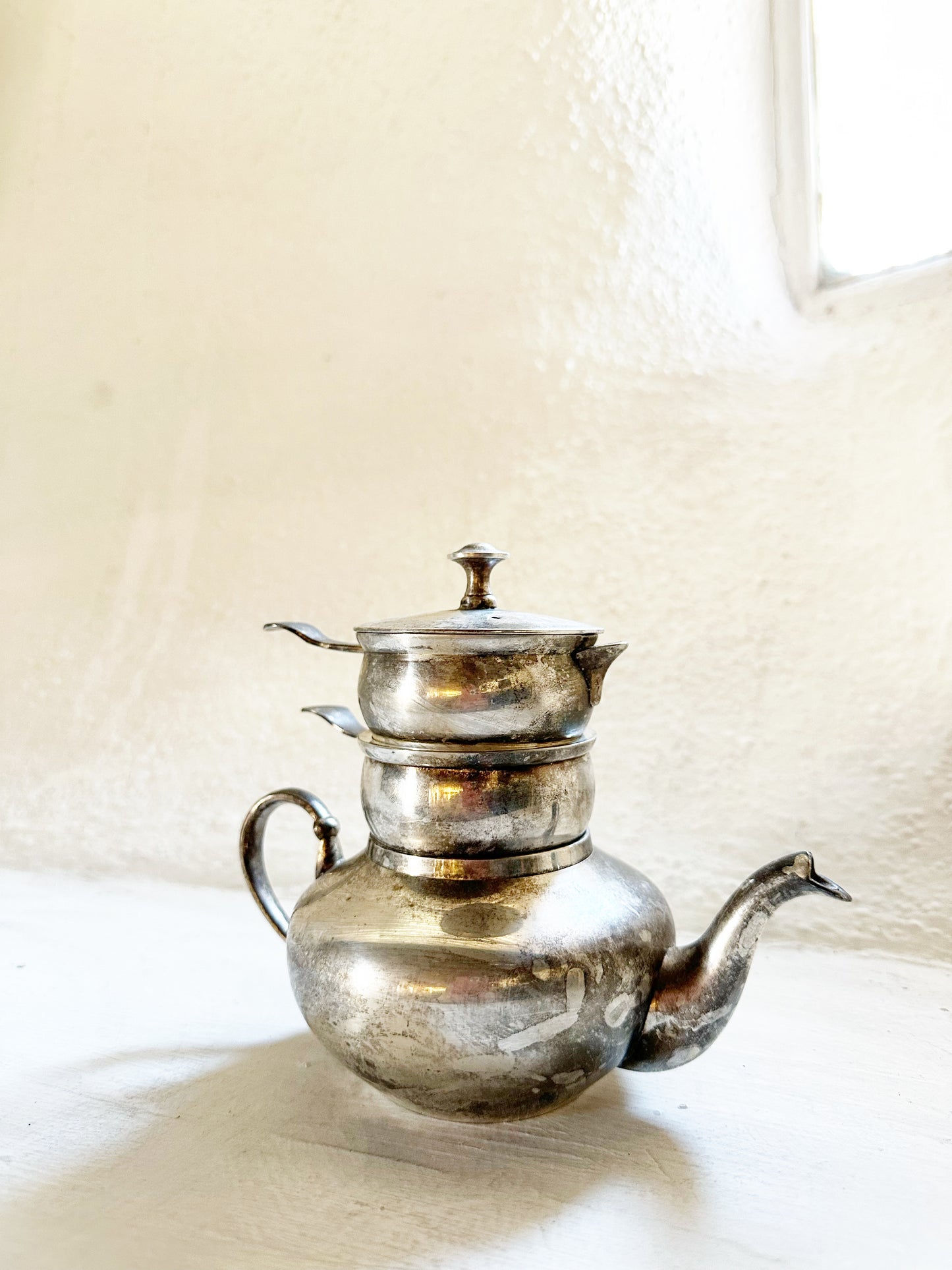 Vintage  India Tea Pot Set Silver Plated Stacking Teapot