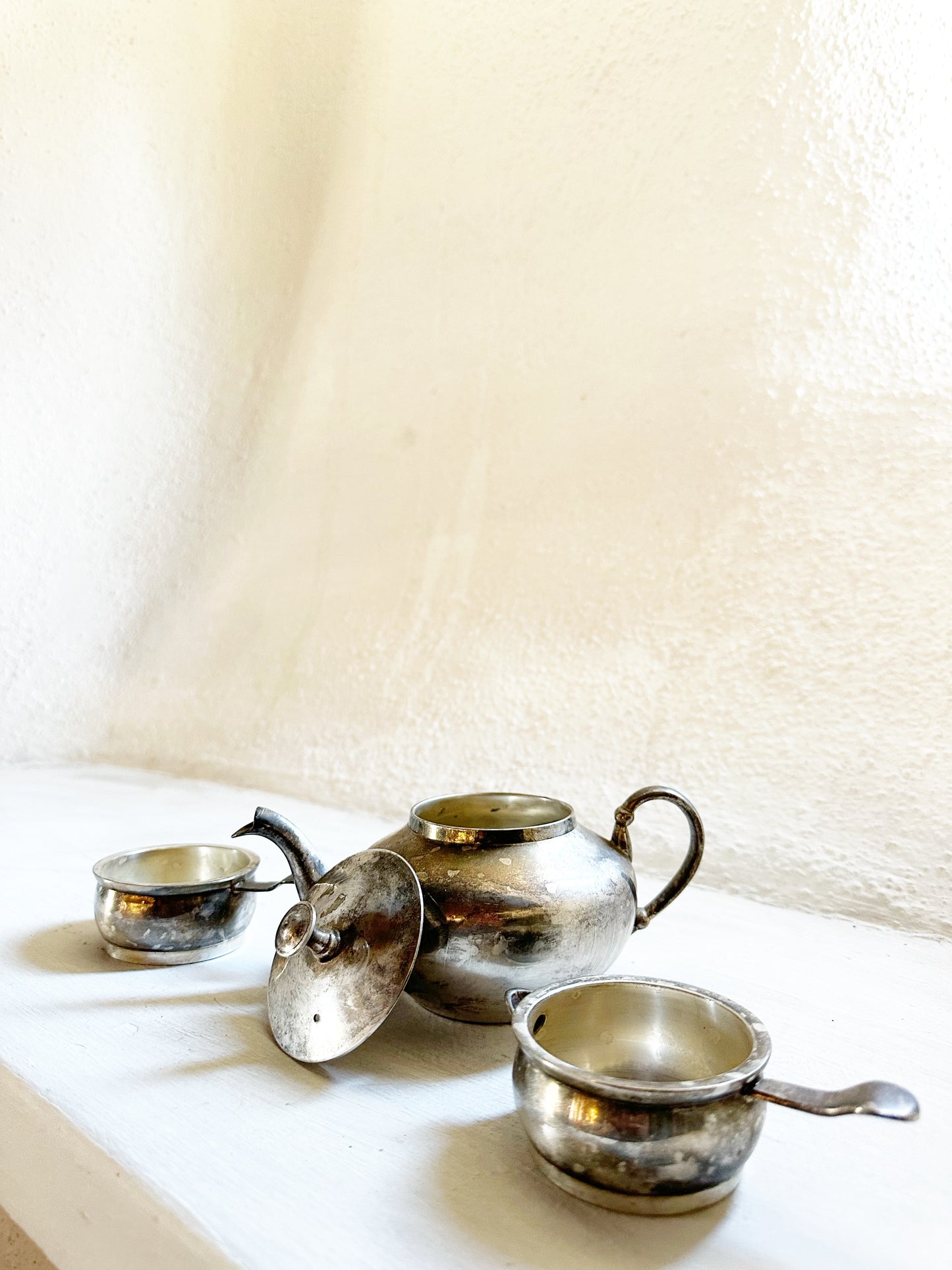 Vintage  India Tea Pot Set Silver Plated Stacking Teapot