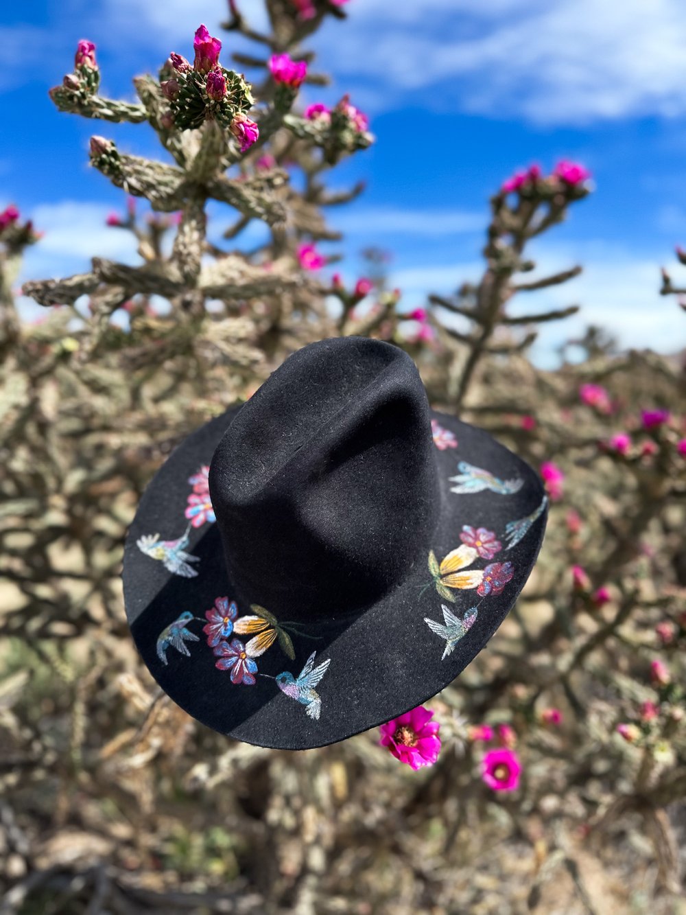 Upcycled Vintage Western Hat with Hummers