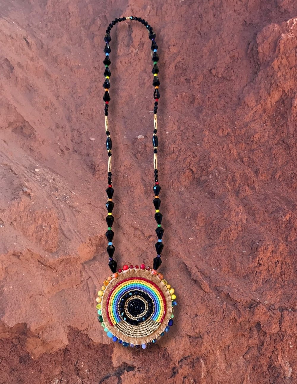 '++ Black Rainbow Medallion Necklace by Kellen Trenal ++