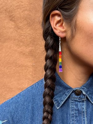 Navajo Made Beaded Rainbow Earrings  2-3/8" Length