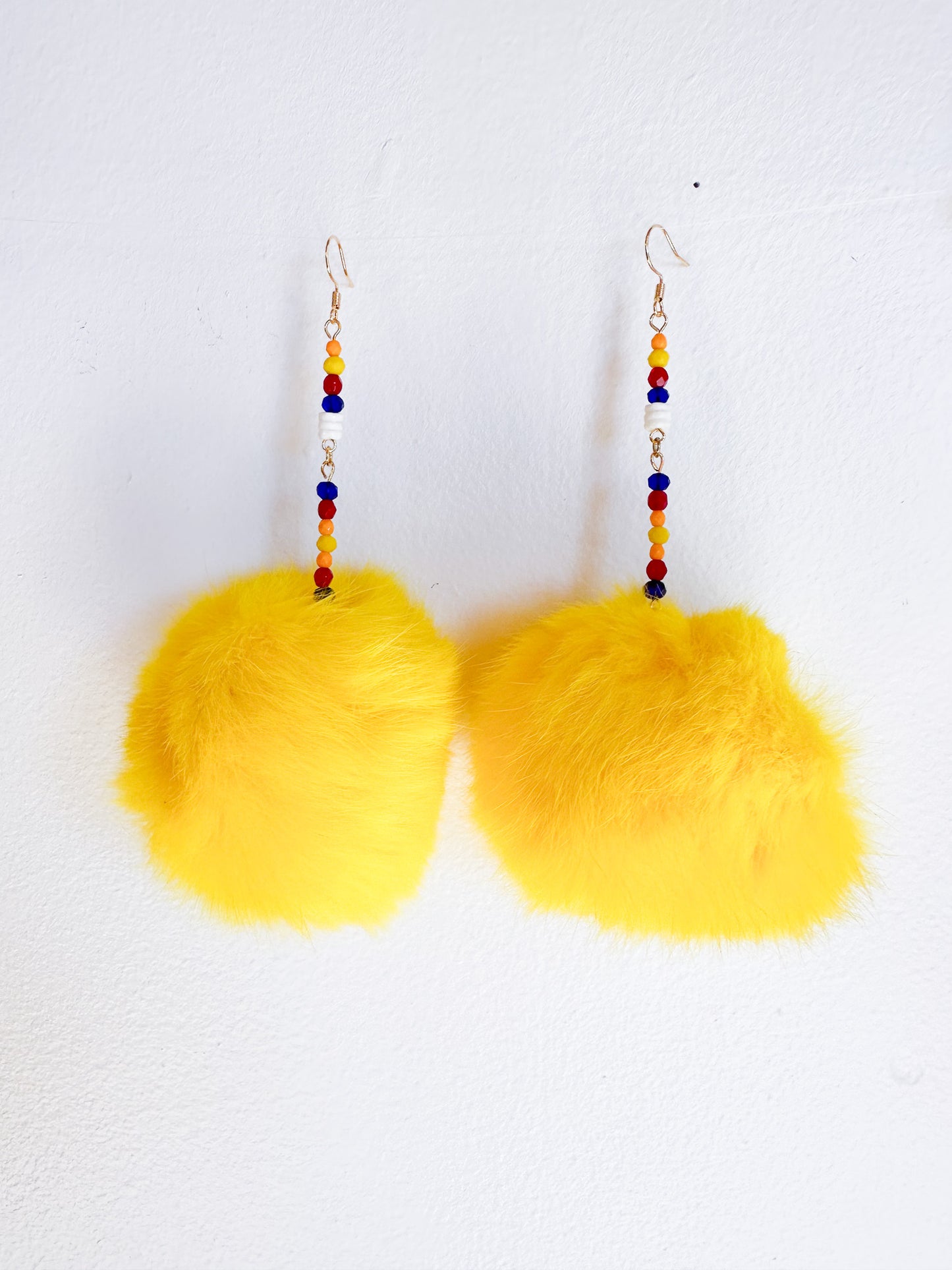 Fur Puff Earrings by Kisikahwskew Big Bow - Sunshine