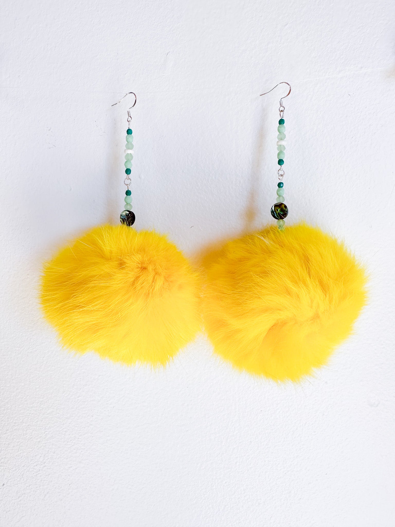 Fur Puff Earrings by Kisikahwskew Big Bow - Lemon