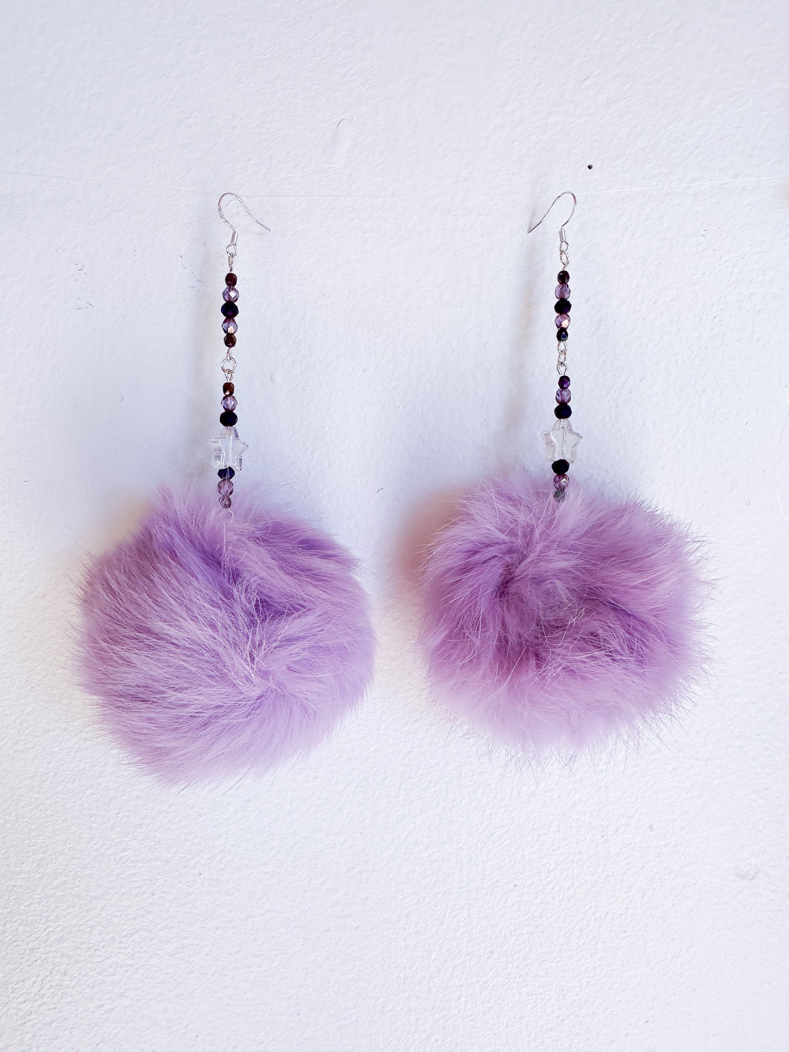 Fur Puff Earrings by Kisikahwskew Big Bow - Lavender