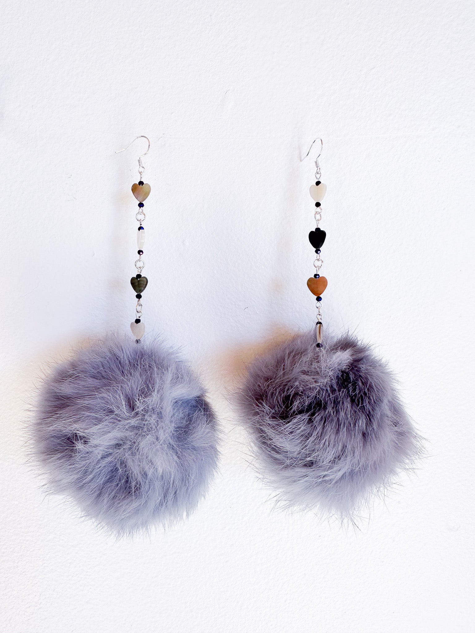 Fur Puff Earrings by Kisikahwskew Big Bow - Grey Butterfly