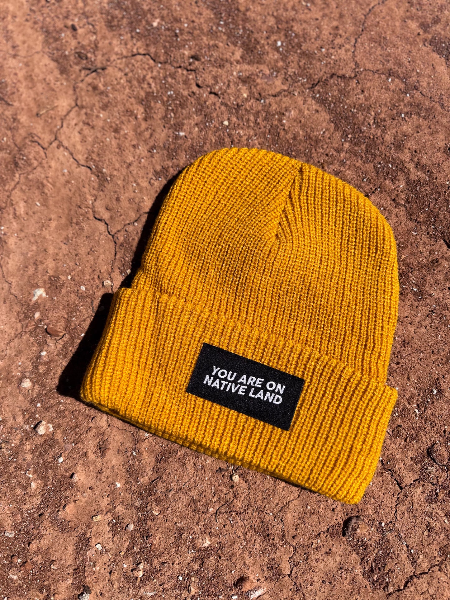 Urban Native "You Are On Native Land" Beanie - Marigold