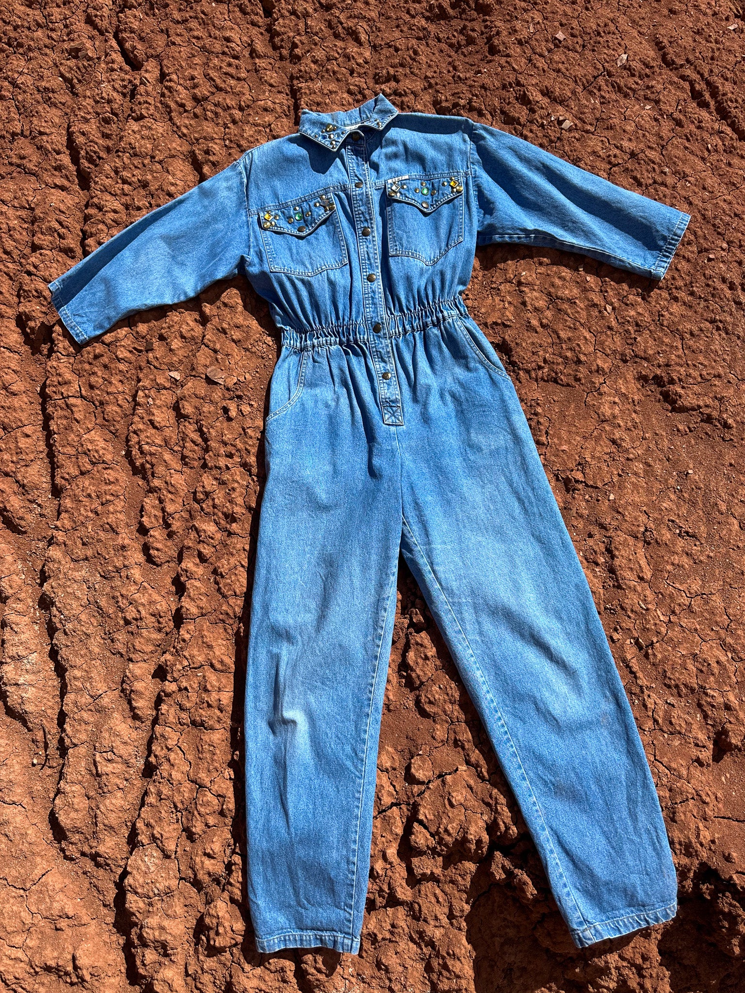 Vintage Denim 80s Bedazzled Jumpsuit