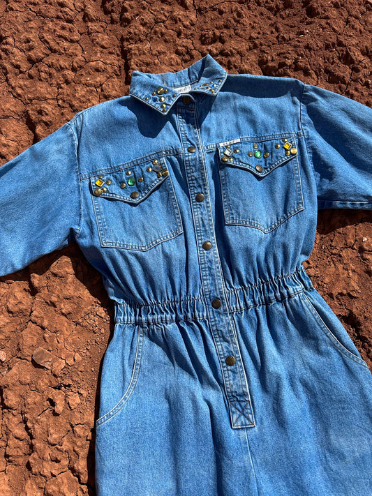 Vintage Denim 80s Bedazzled Jumpsuit