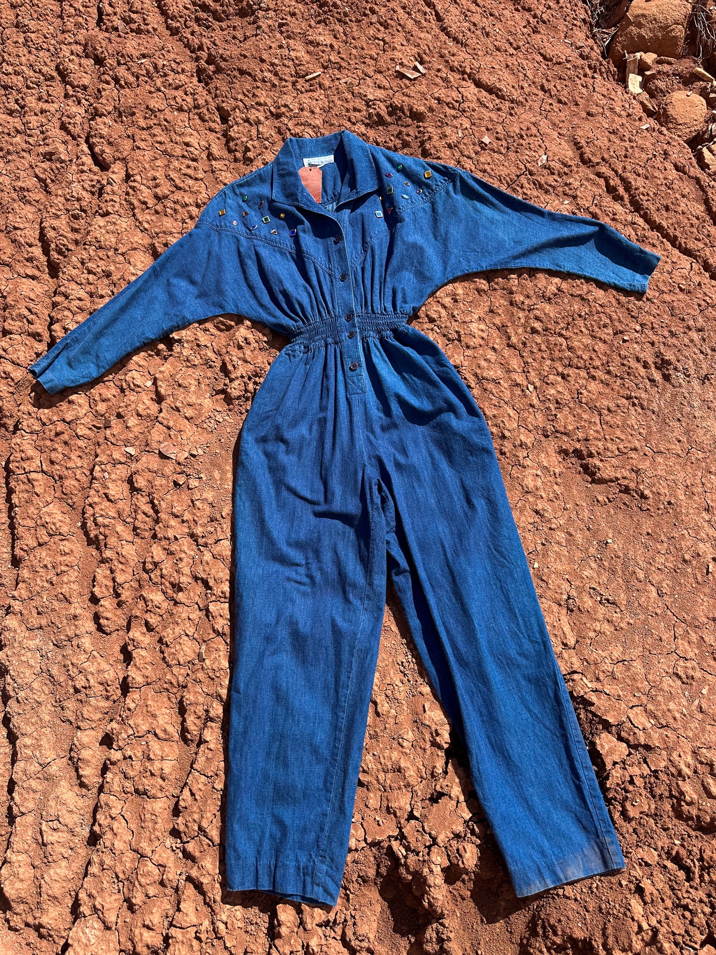 Vintage Denim 80s Bedazzled Jumpsuit