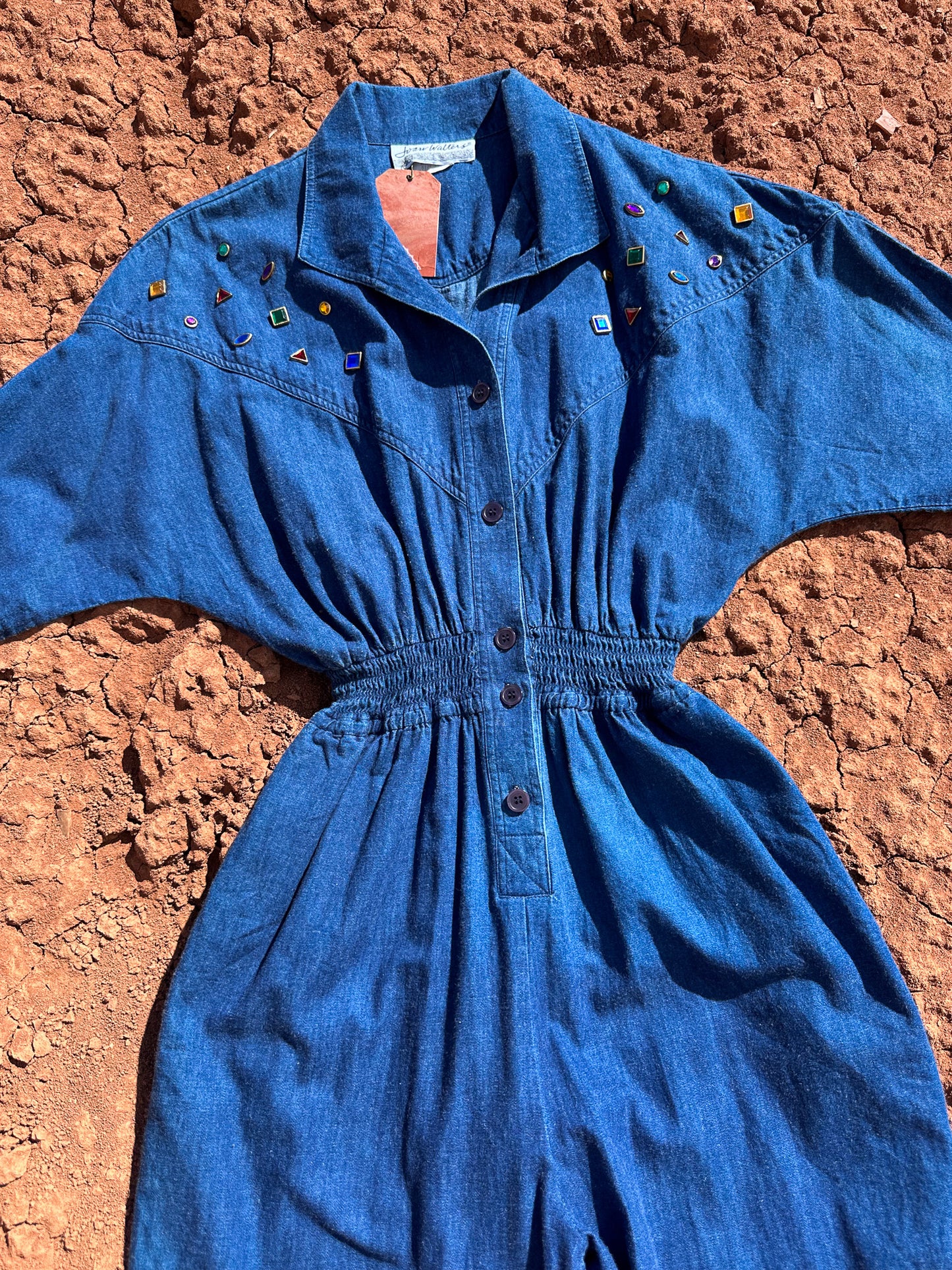 Vintage Denim 80s Bedazzled Jumpsuit