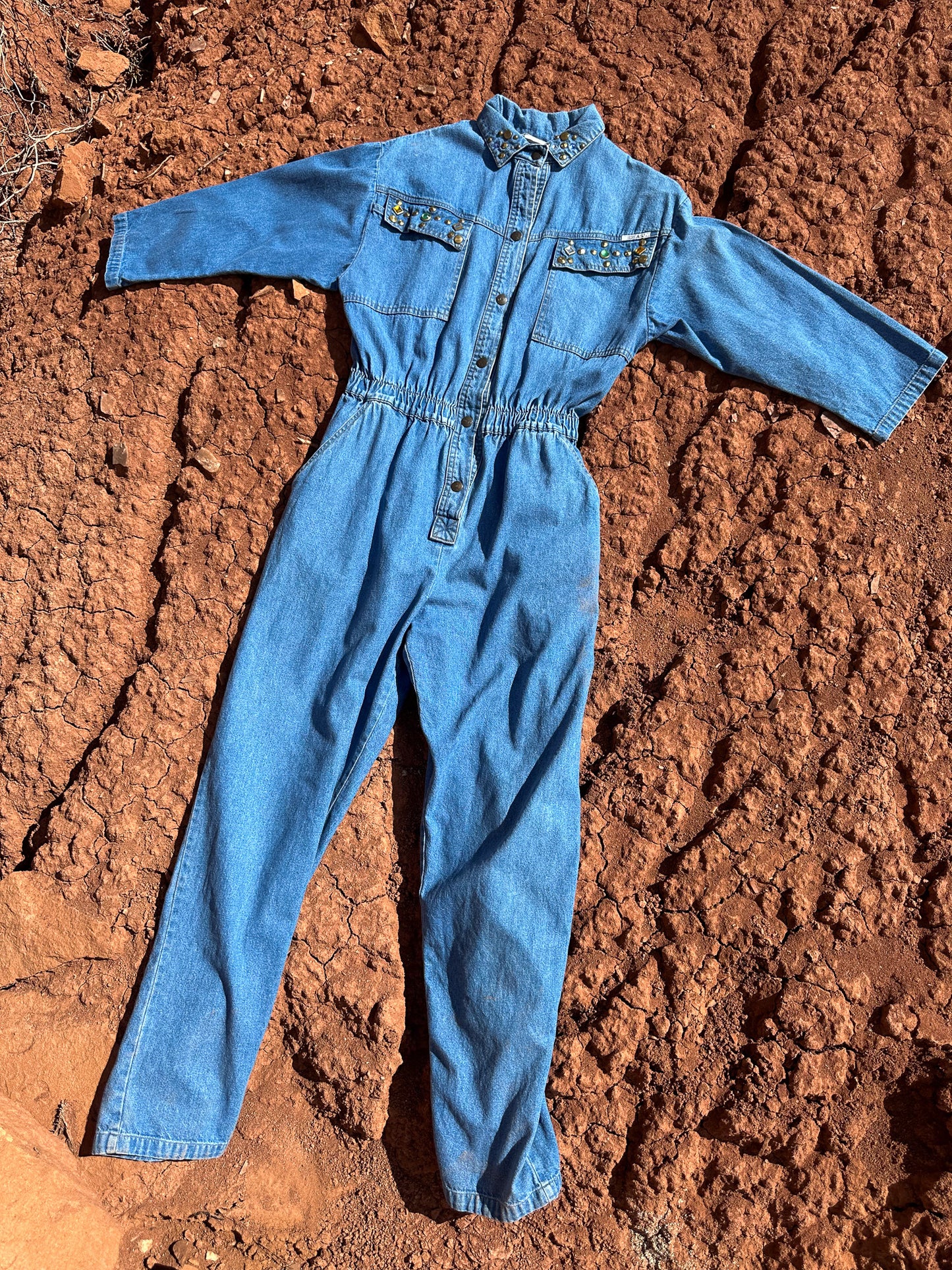 Vintage Denim 80s Bedazzled Jumpsuit