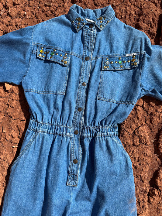 Vintage Denim 80s Bedazzled Jumpsuit