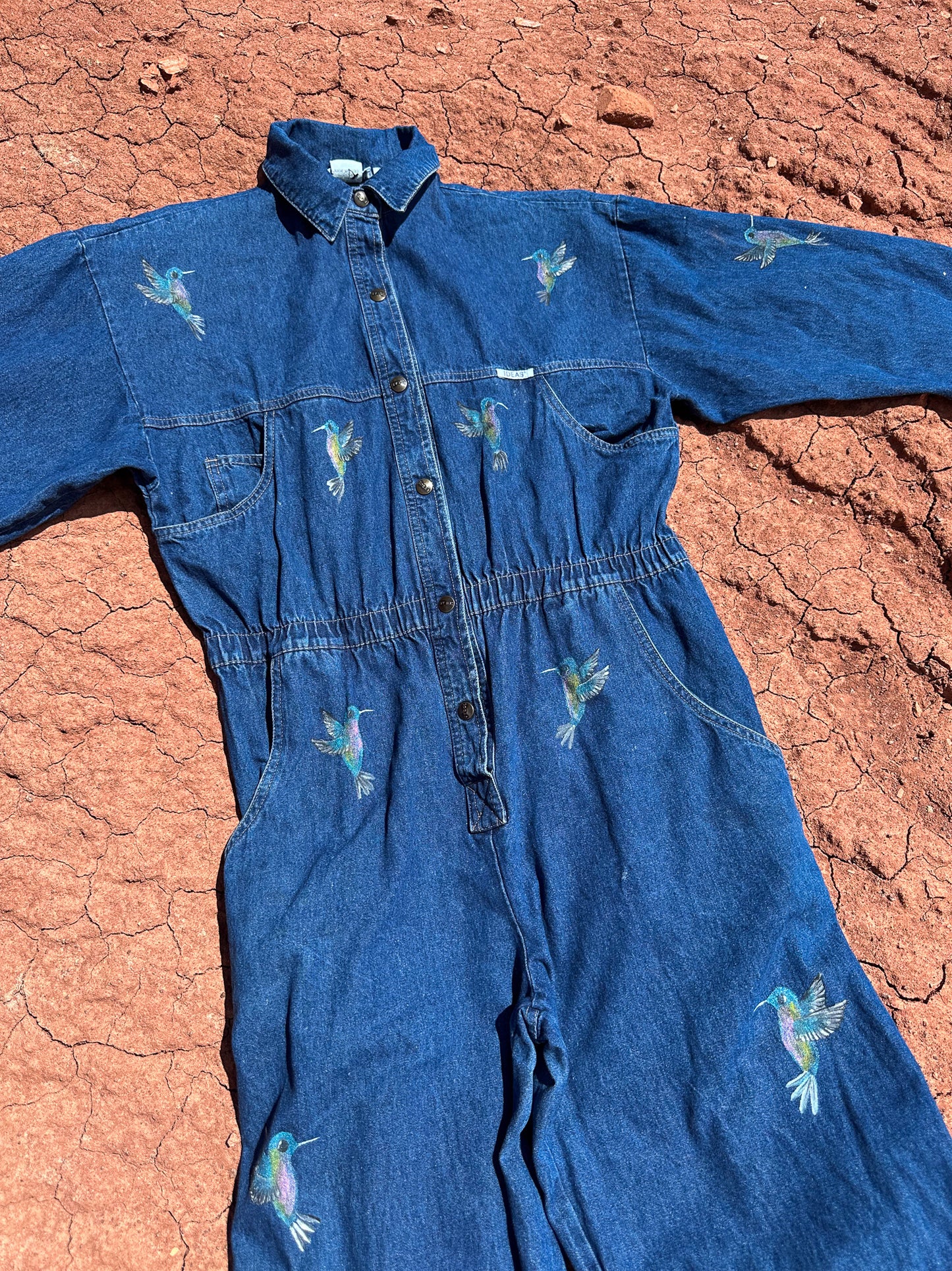 Upcycled Vintage Denim 80s Jumpsuit Handpainted by Emily Jacket