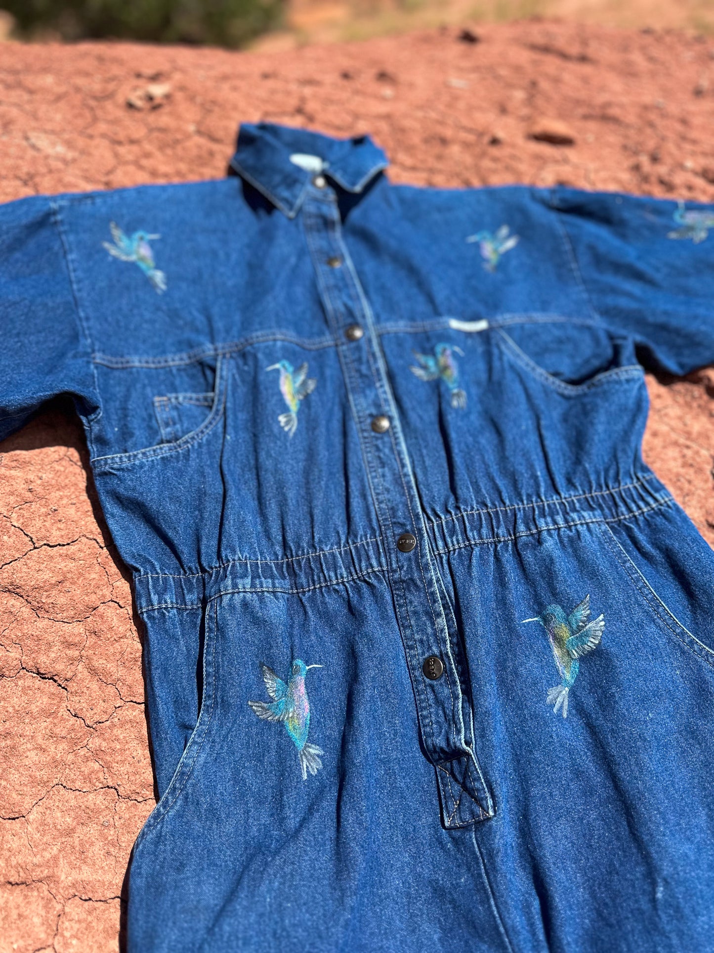 Upcycled Vintage Denim 80s Jumpsuit Handpainted by Emily Jacket