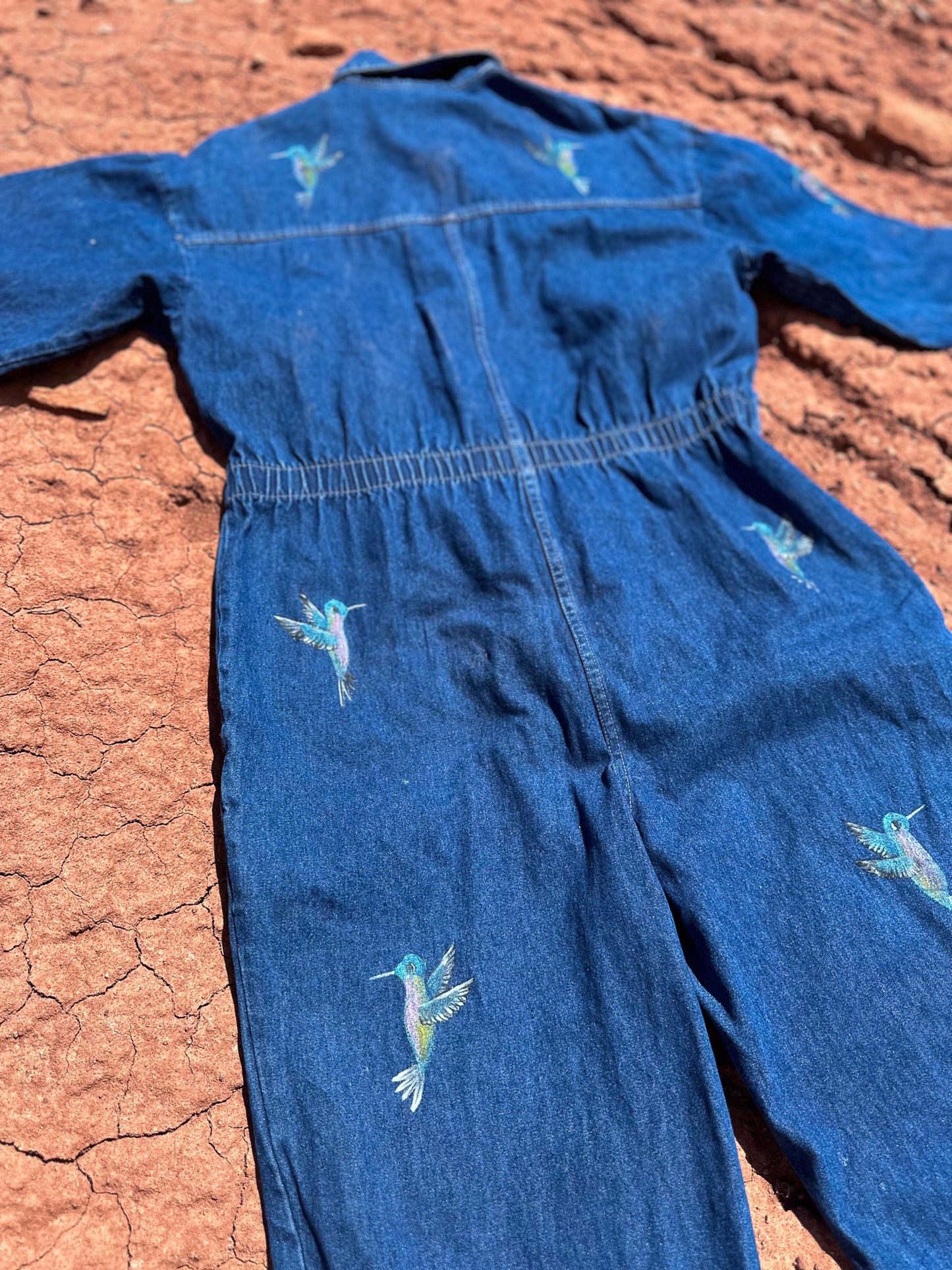 Upcycled Vintage Denim 80s Jumpsuit Handpainted by Emily Jacket