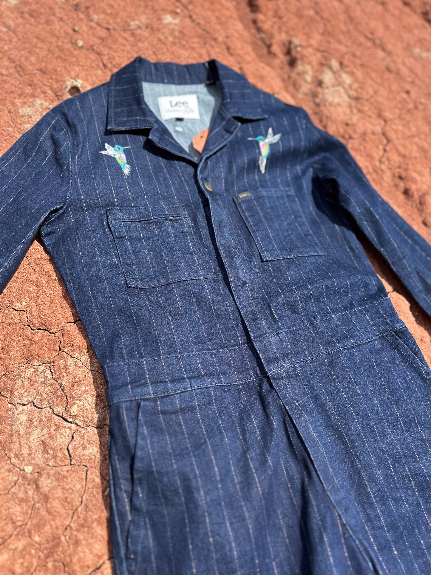 Upcycled Vintage Denim 80s Jumpsuit Handpainted by Emily Jacket